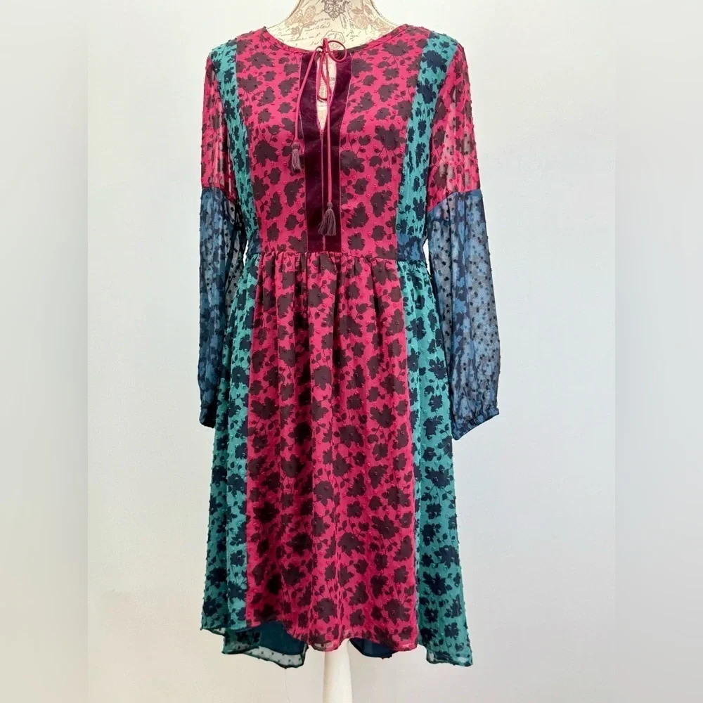 MATILDA JANE Burgundy and blue A Little Party velvet burnout hi lo dress size S - Picture 4 of 16